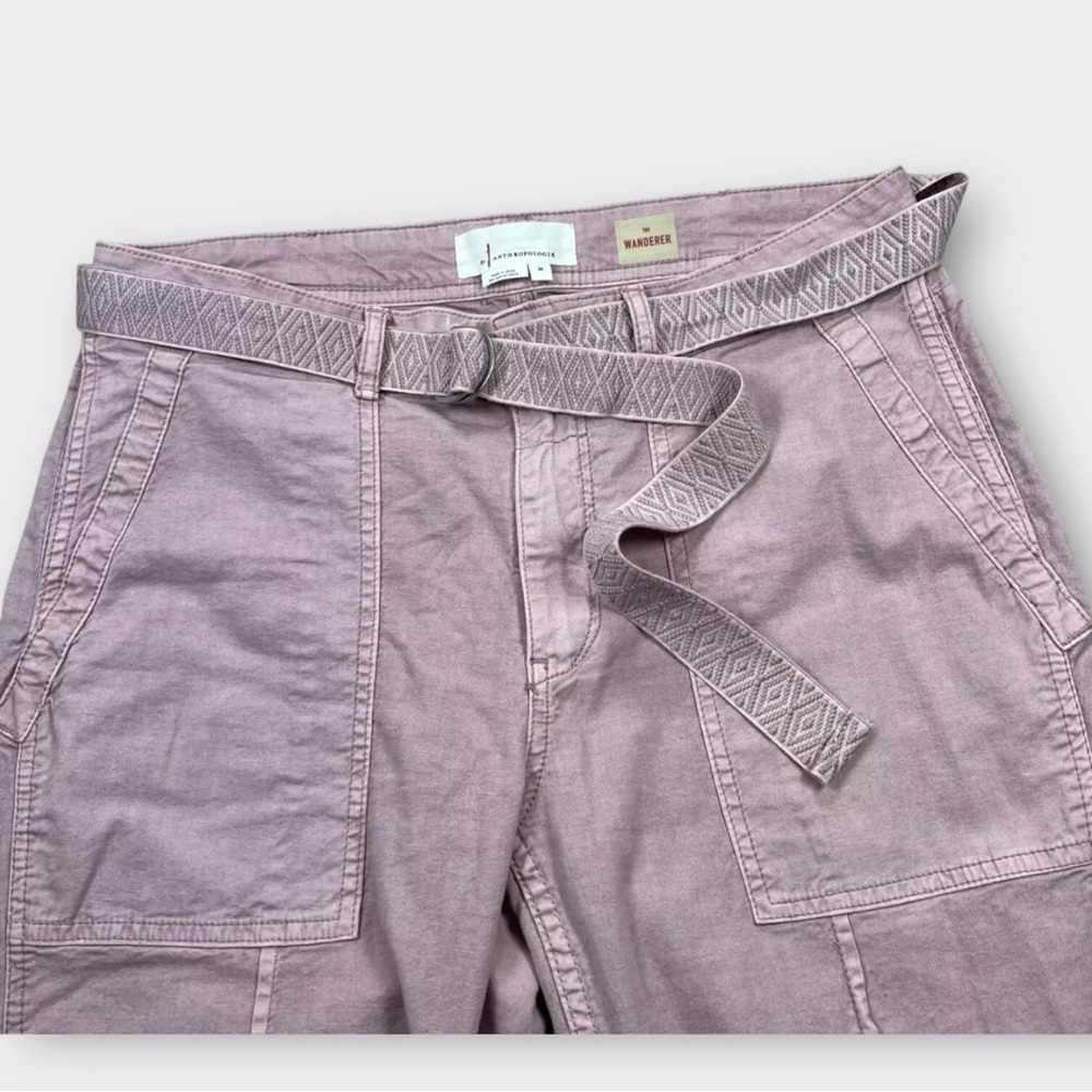 Anthropologie Women's 30 Pink Belted Wanderer Twill Ankle Pants Straight Leg - Picture 7 of 11
